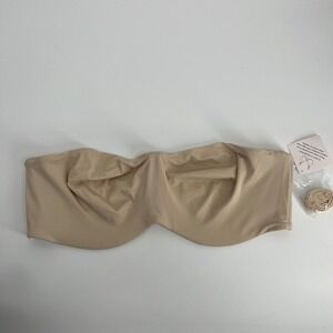 Strapless Bra Beige 44DDD Underwire Padded Full Coverage‎ Back Clasp